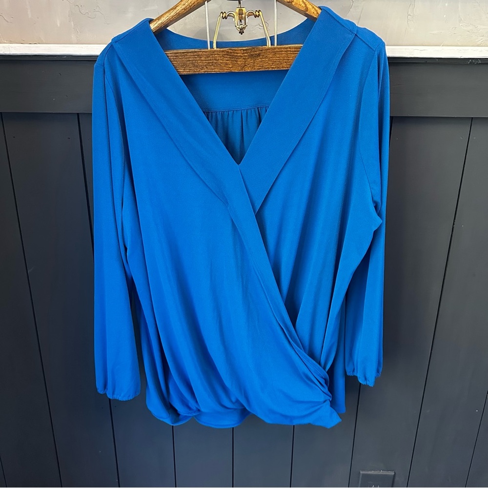 Iman Women’s Blue Crossover Top Blouse Size 3X